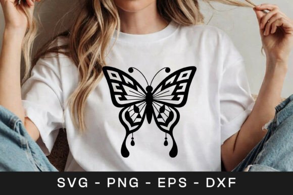 Butterfly Line Art T-Shirt Design SVG for Graphics & Crafts