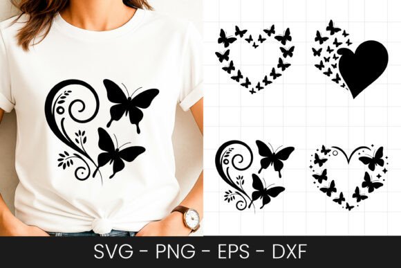 Butterfly Swirl Heart Design SVG PNG for Graphics & Crafts