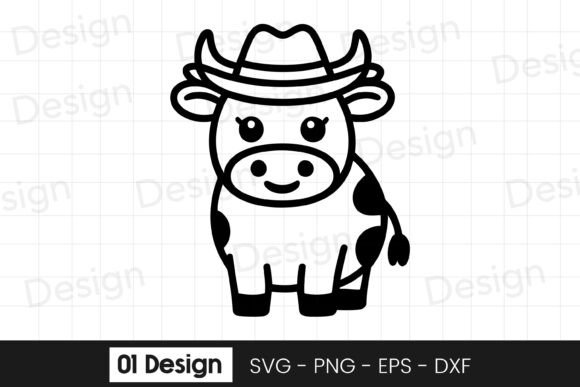 CCute Baby Cow with Hat Cartoon SVG PNG for Graphics and Crafts
