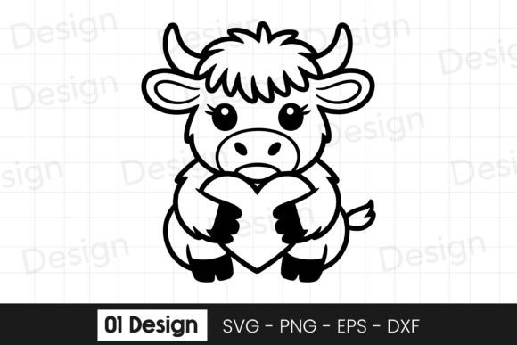 Cute Baby Cow Holding Heart SVG PNG for Graphics & Crafts