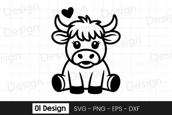 Cute Baby Cow with Heart Cartoon SVG PNG Graphics for Crafts
