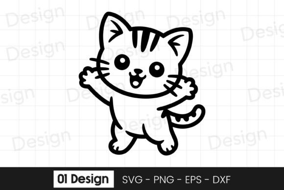 Cute Jumping Kitten Outline SVG PNG for Graphics and Crafts