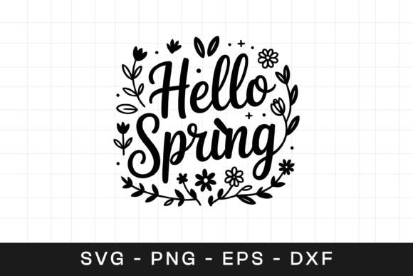 Hello Spring Floral Wreath SVG PNG for Graphics and Crafts
