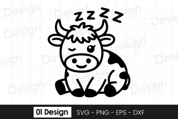 Sleeping Baby Cow Cartoon SVG PNG for Graphics and Crafts